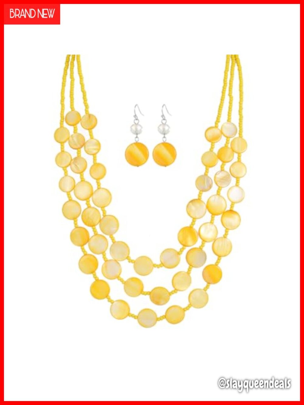 Multi Layered Chunky Beaded Strand Statement Necklace and Earring Set